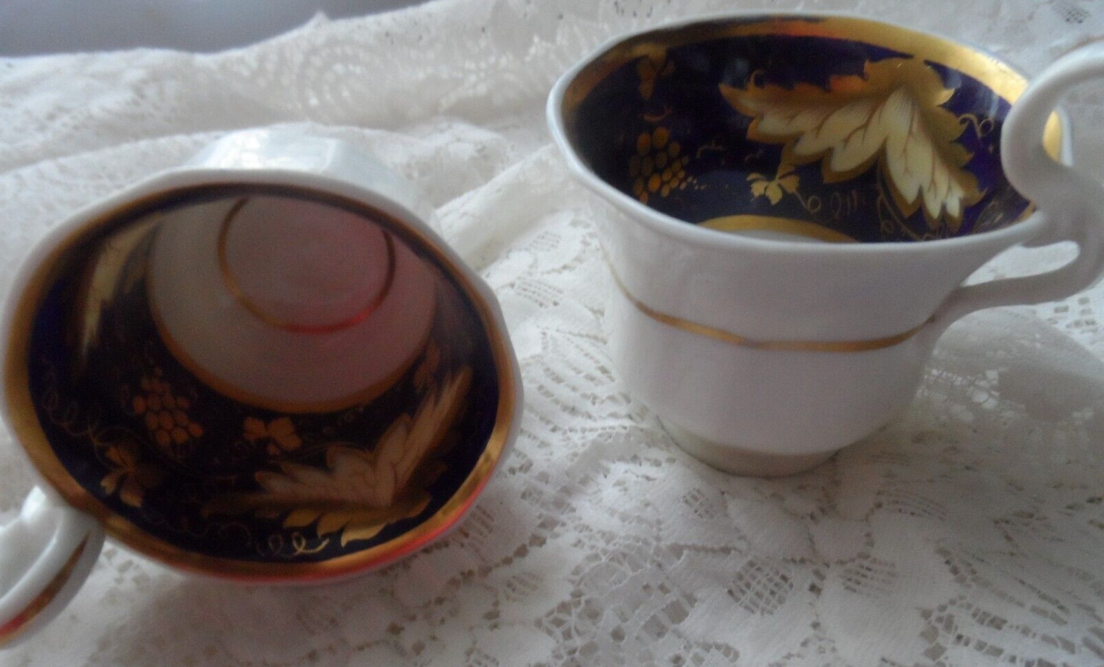 Collectible Cups - 2 DEMITASSE/ESPRESSO CUPS - BLUE & WHITE w/GOLD ACCENTS